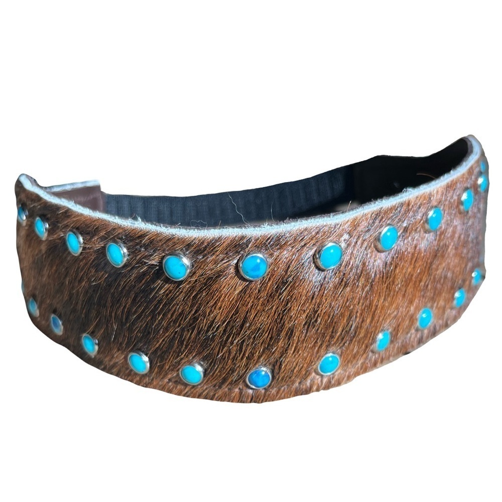 Cowhide Leather Headband with Turquoise Studs